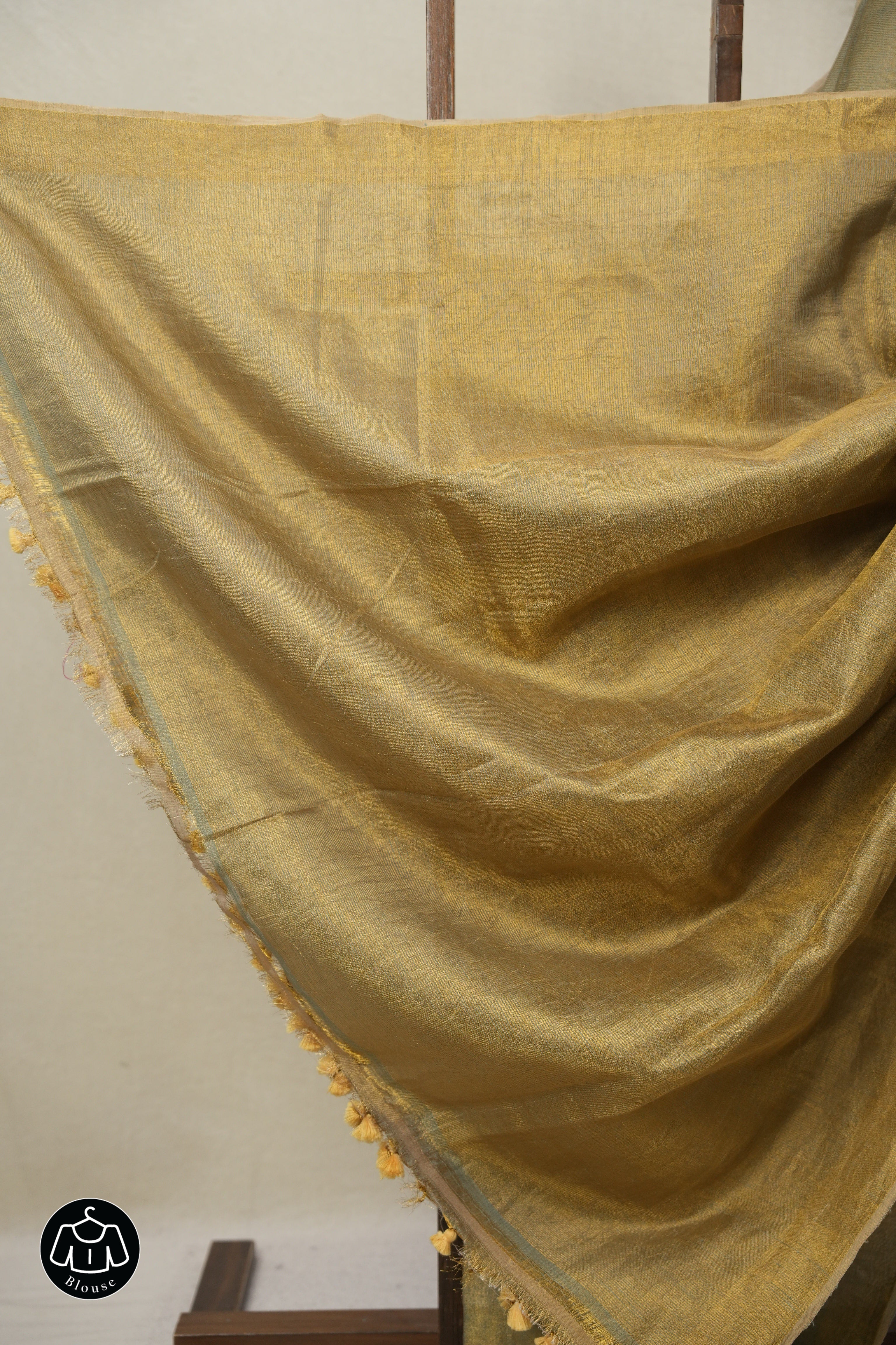 Grey Gold Tissue Linen Saree With Tassels - SRGGTLS281