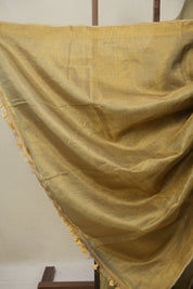Bluish Grey Plain Tissue Linen Saree With Tassels - SRBGPTLS301