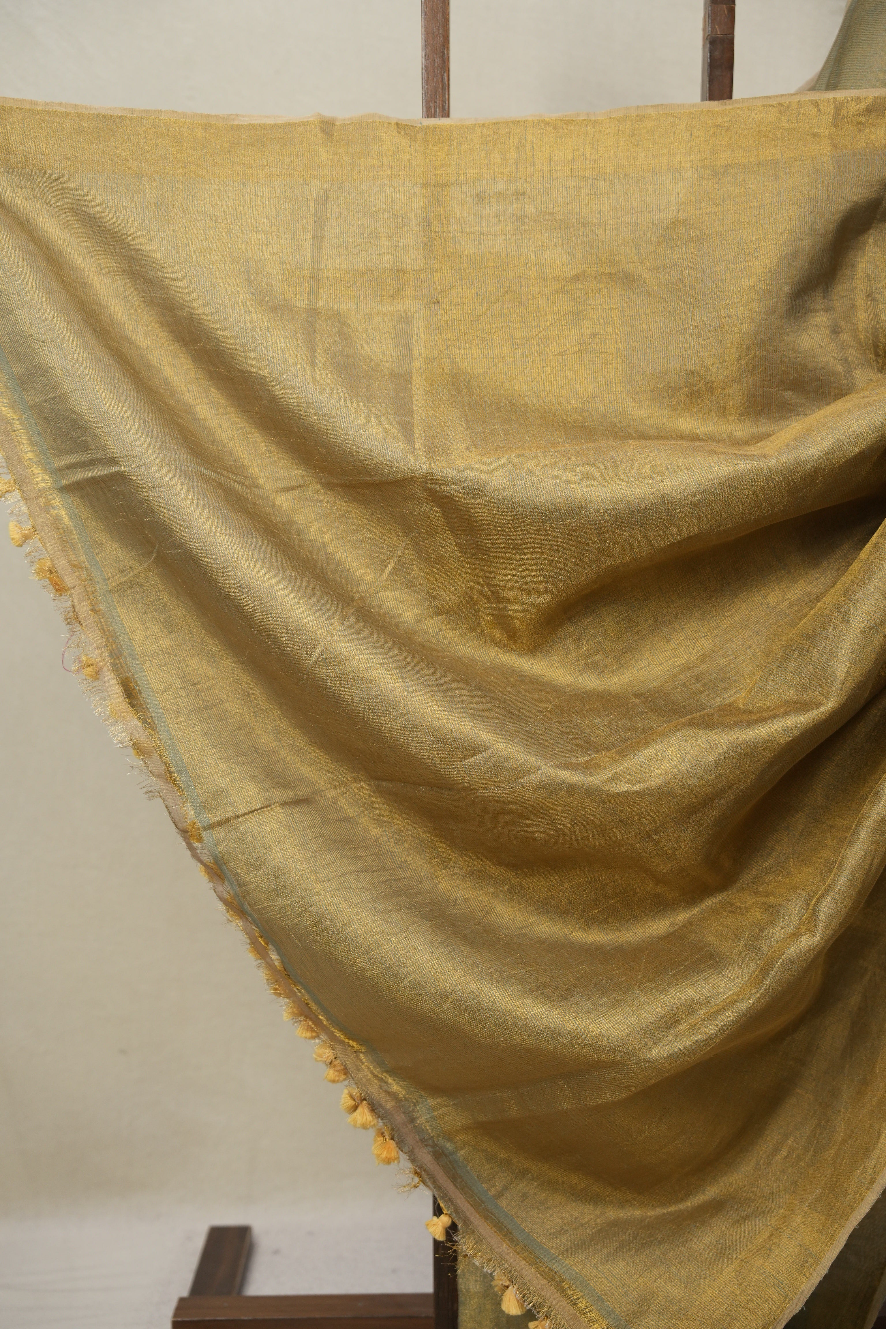 Bluish Grey Plain Tissue Linen Saree With Tassels - SRBGPTLS301