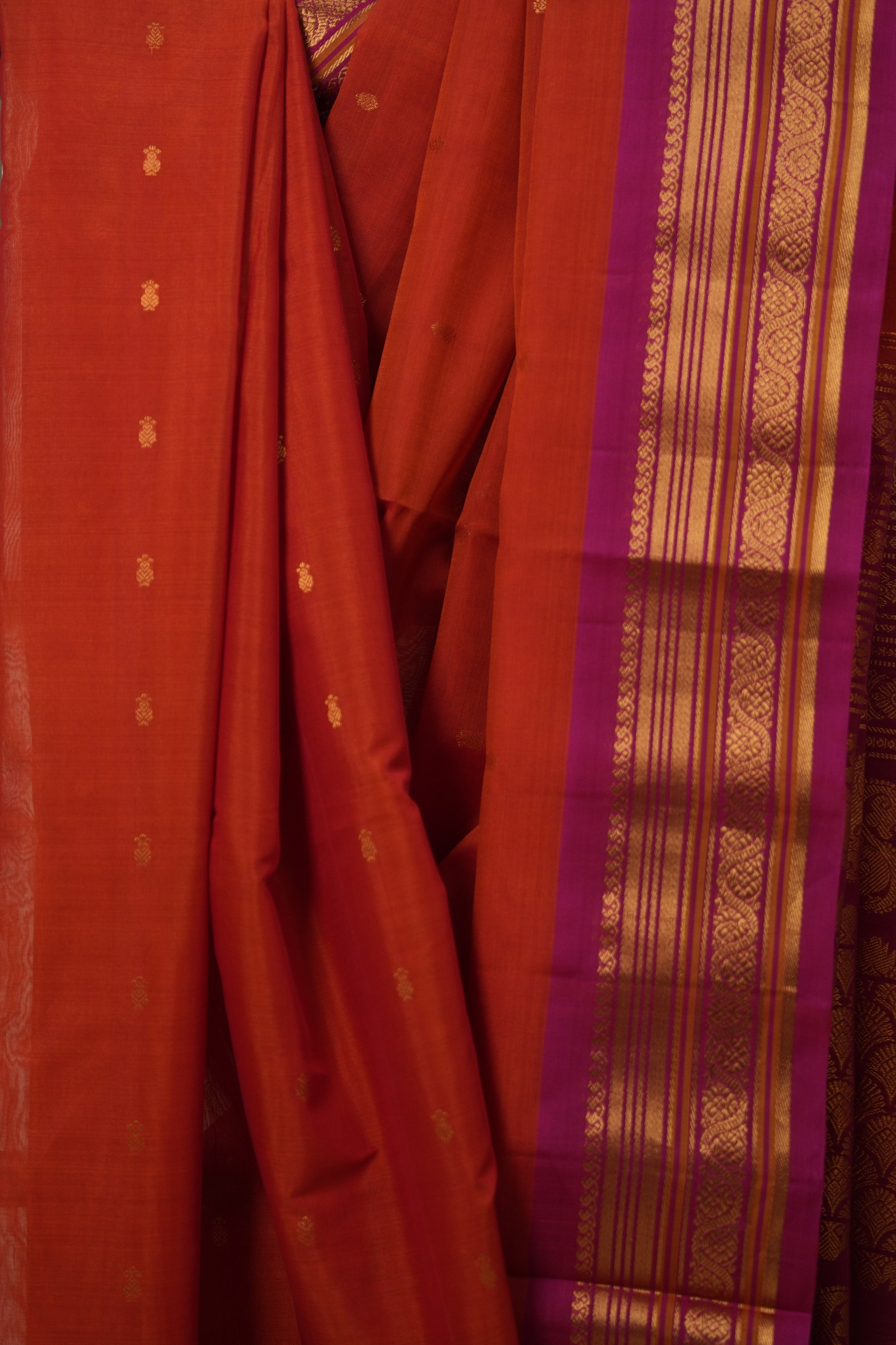 Red Gadwal Cotton Silk Saree - SRRGCSS149
