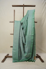 Two Tone Green Tissue Linen Saree With Tassels - SRTTGTLS282