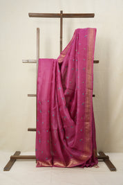 Barbie Pink Machine Embroidered Tussar Silk Saree - SRBPMETSS1472