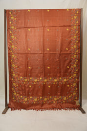 Brick Orange Machine Embroidered Tussar Silk Saree - SRBOMETSS1548