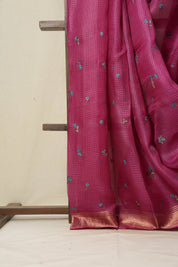 Barbie Pink Machine Embroidered Tussar Silk Saree - SRBPMETSS1472
