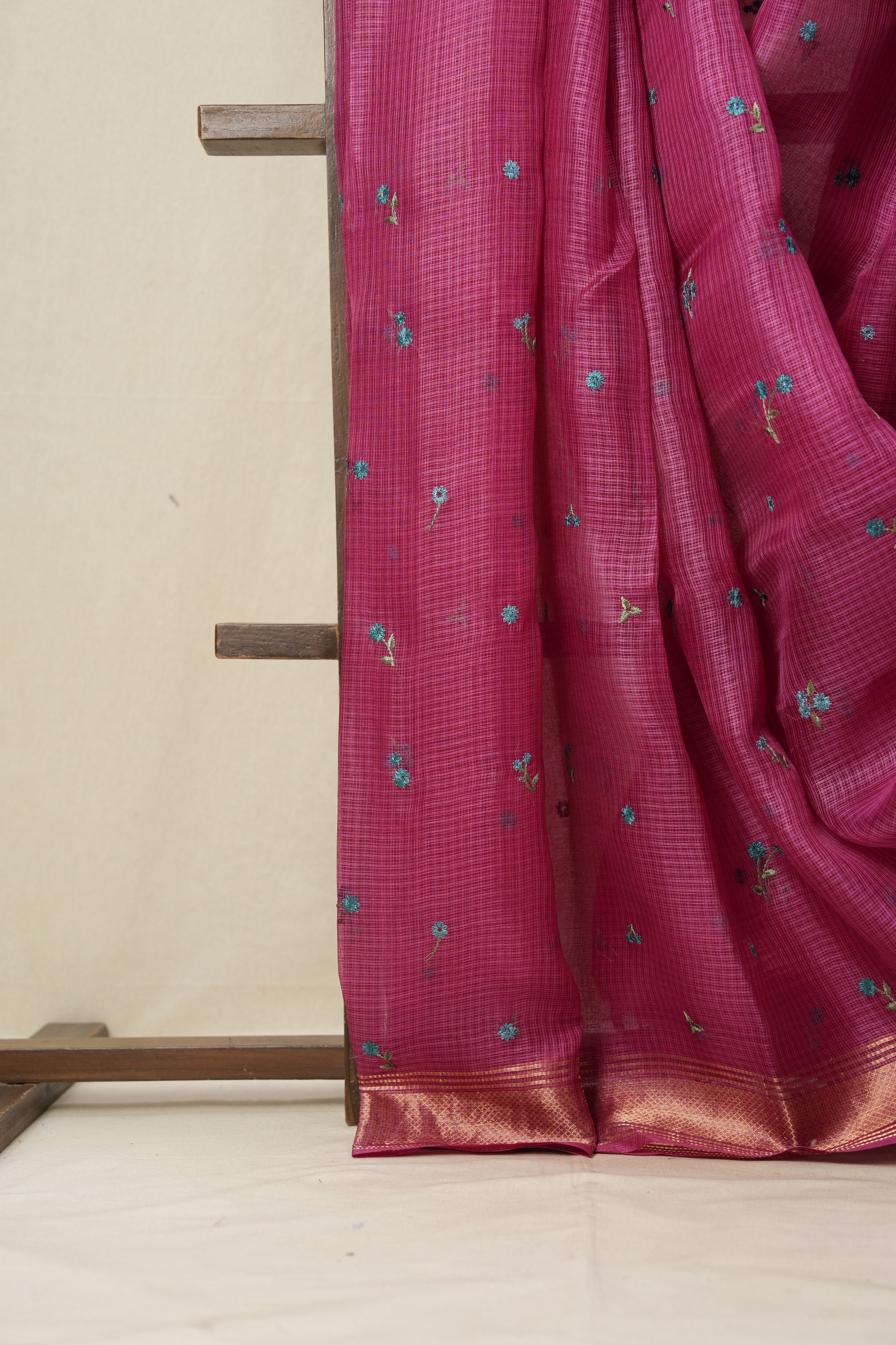 Barbie Pink Machine Embroidered Tussar Silk Saree - SRBPMETSS1472