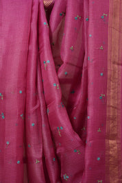 Barbie Pink Machine Embroidered Tussar Silk Saree - SRBPMETSS1472