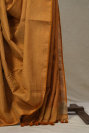 Bronze Tissue Linen Saree With Tassels - SRBTLS283