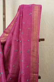 Barbie Pink Machine Embroidered Tussar Silk Saree - SRBPMETSS1472