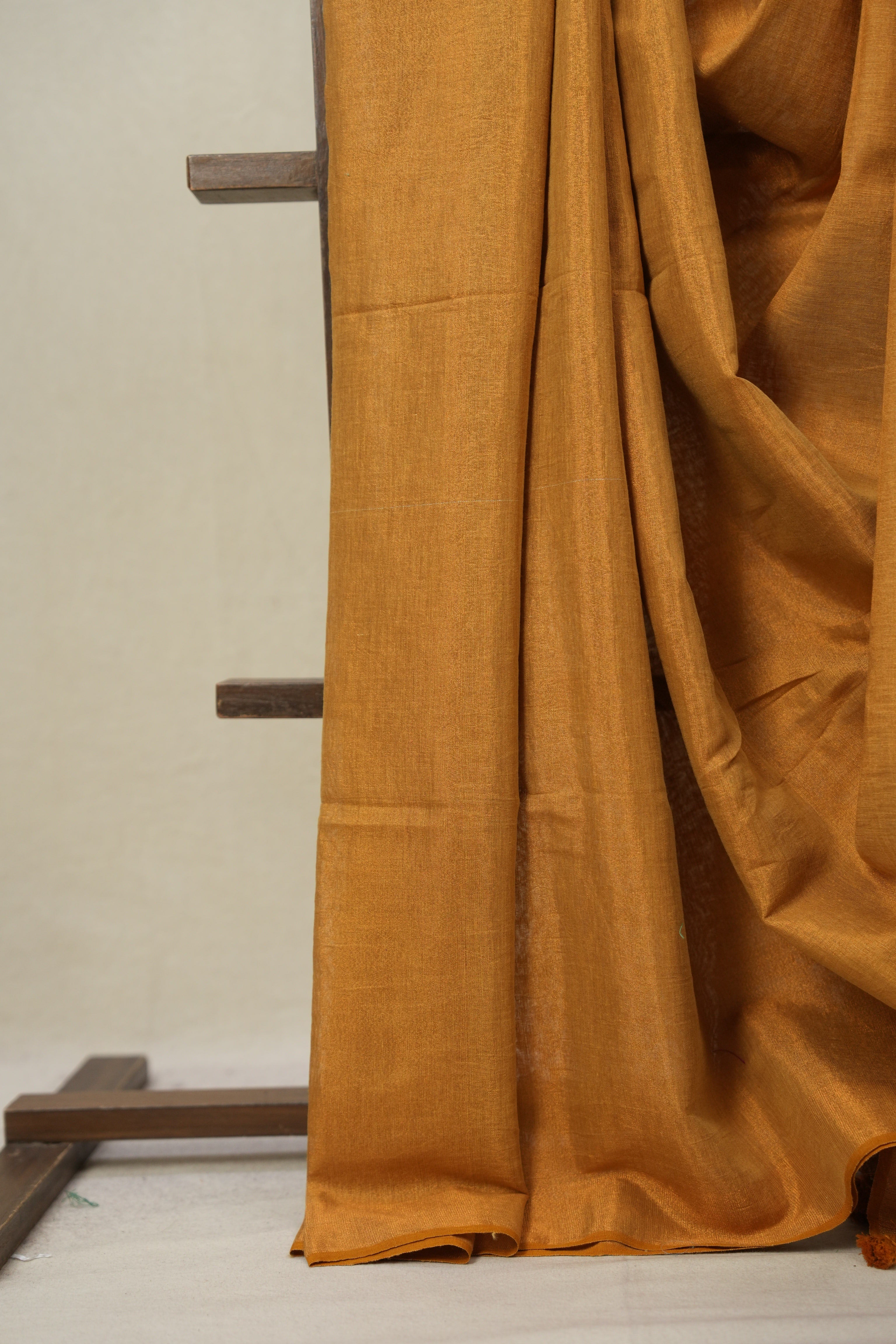 Bronze Tissue Linen Saree With Tassels - SRBTLS283
