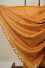 Bronze Tissue Linen Saree With Tassels - SRBTLS283