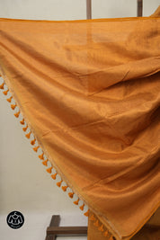 Bronze Tissue Linen Saree With Tassels - SRBTLS283