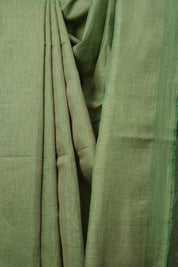 Metallic Green Tissue Linen Saree With Tassels - SRMGTLS284