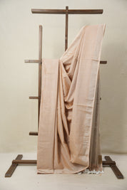 Peach Beige Tissue Linen Saree With Tassels - SRPBTLS269