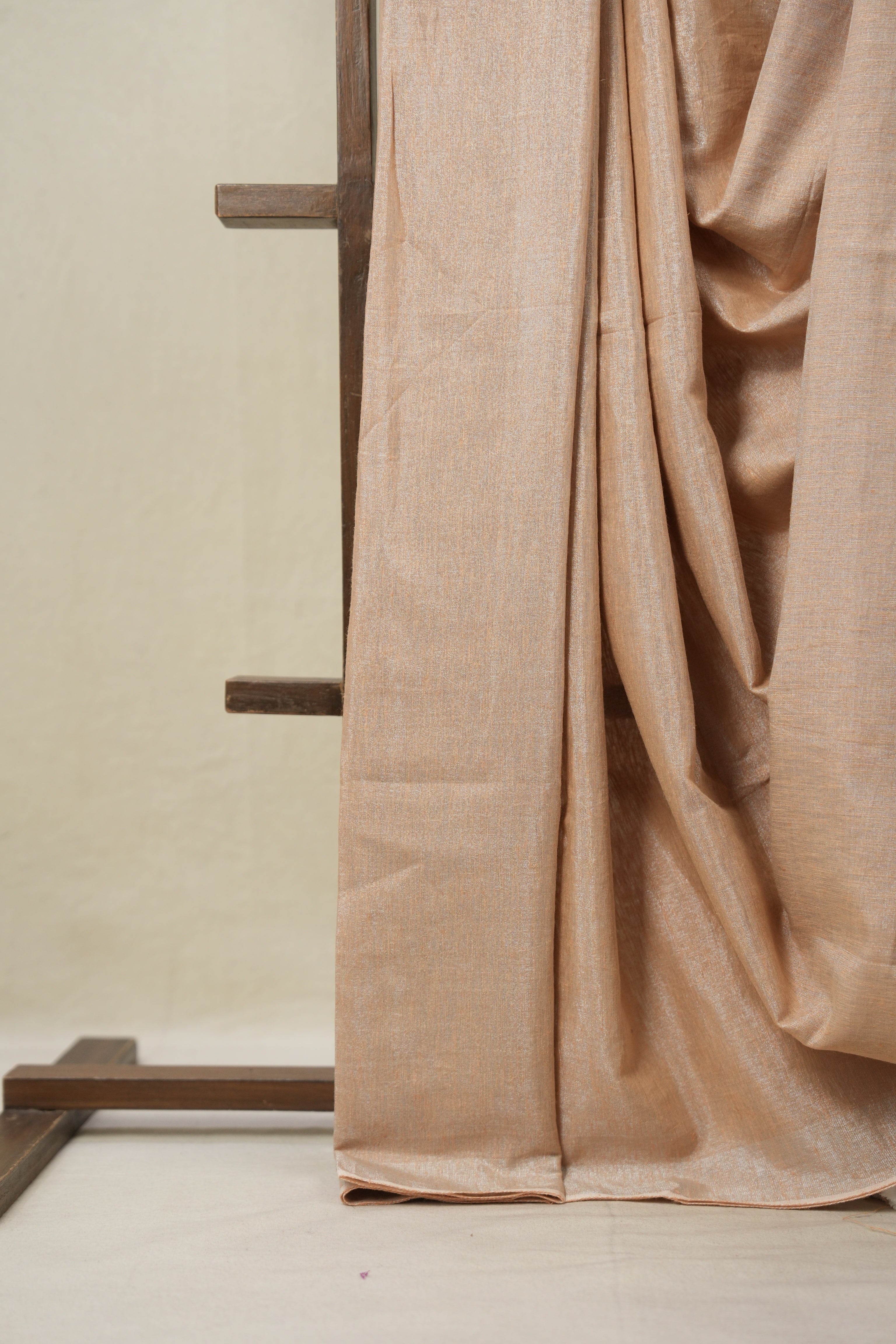 Peach Beige Tissue Linen Saree With Tassels - SRPBTLS269