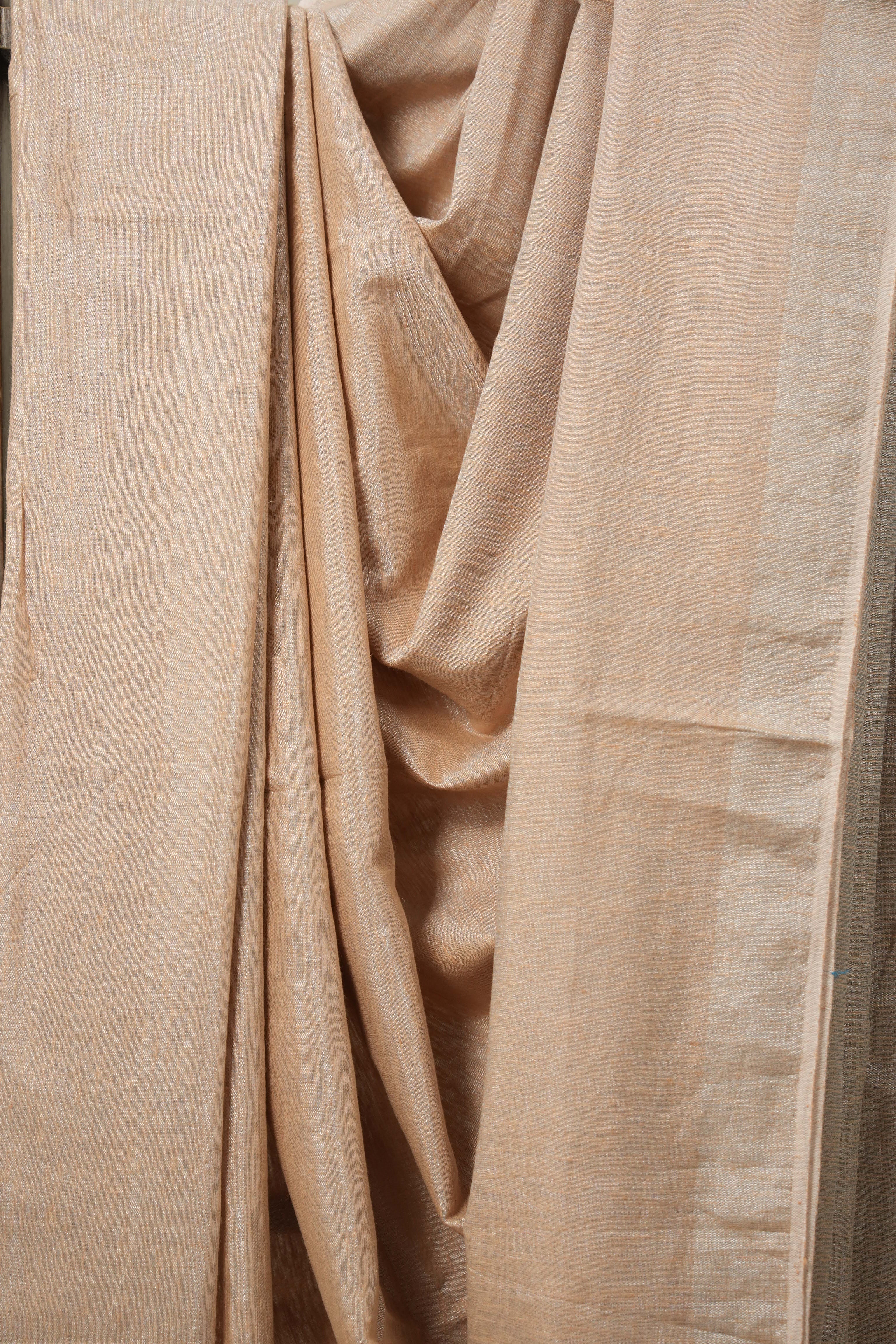 Peach Beige Tissue Linen Saree With Tassels - SRPBTLS269