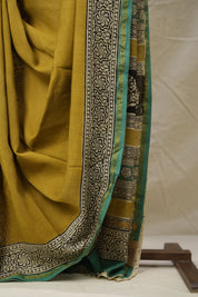 Olive Yellow  HBP Cotton Silk Saree With Chanderi Border - SROYCSS1397