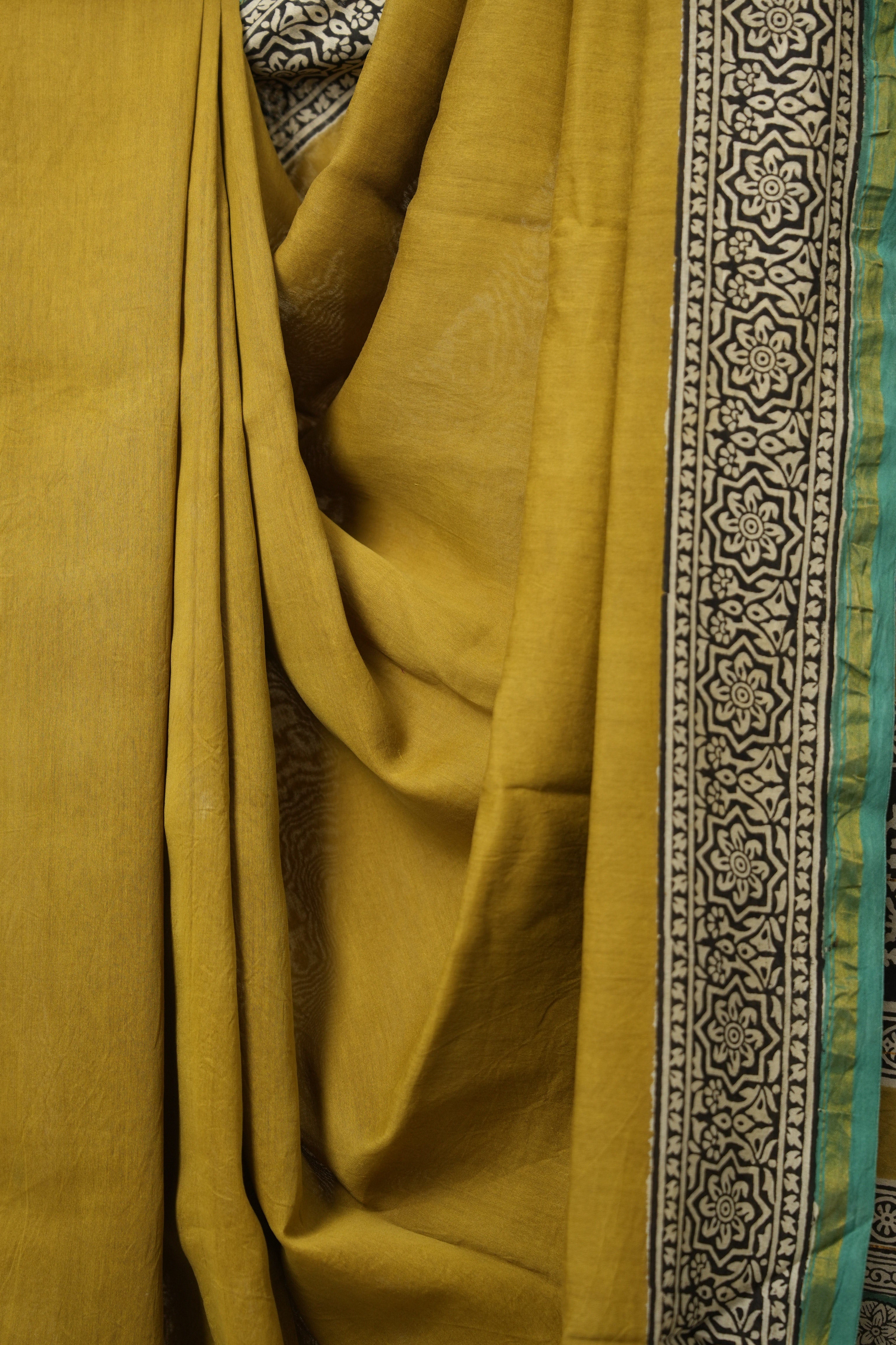Olive Yellow  HBP Cotton Silk Saree With Chanderi Border - SROYCSS1397