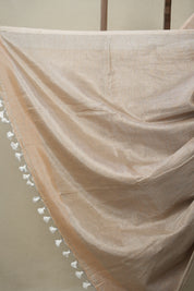 Peach Beige Tissue Linen Saree With Tassels - SRPBTLS269