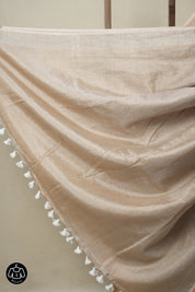 Peach Beige Tissue Linen Saree With Tassels - SRPBTLS269