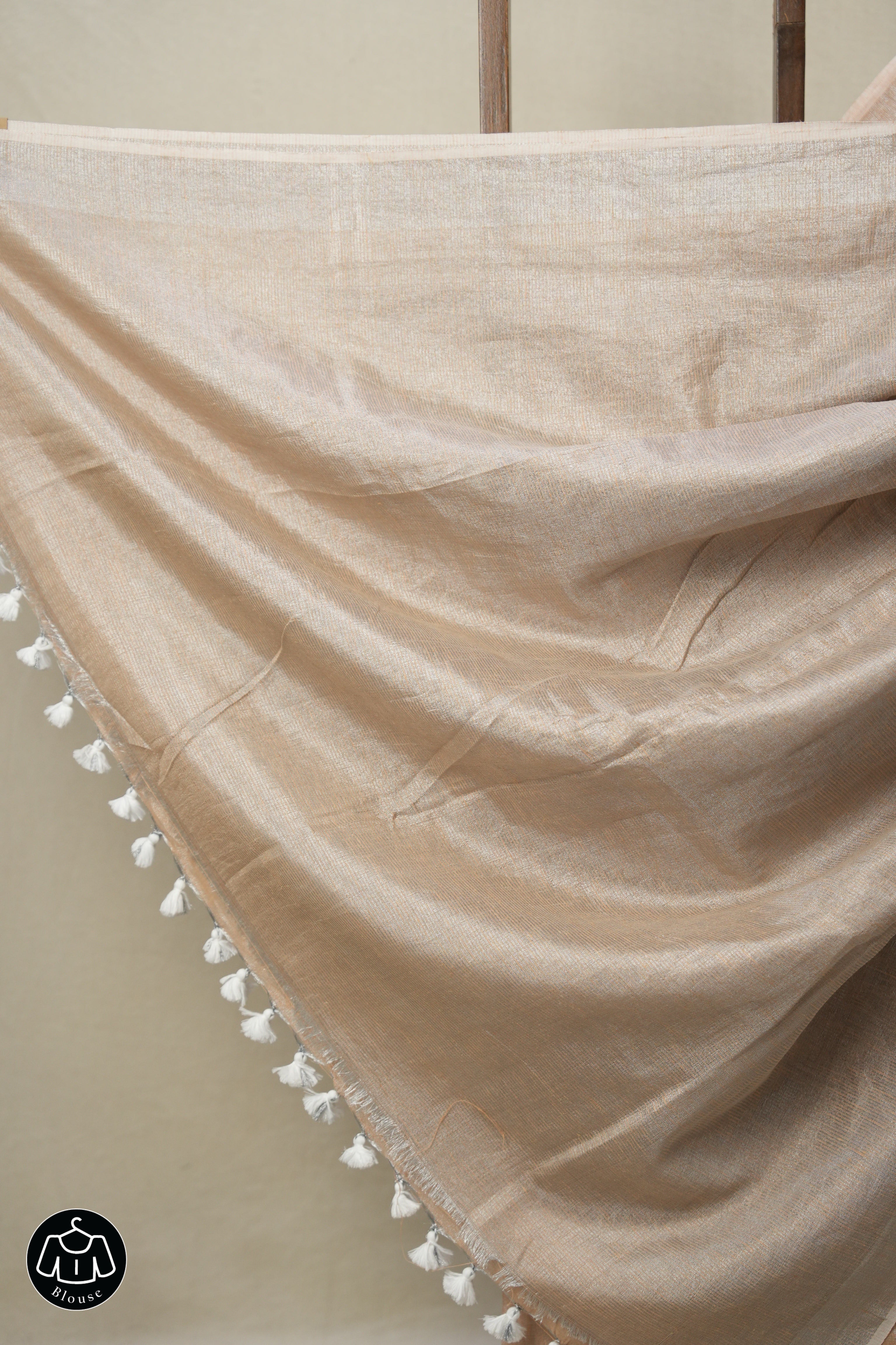 Peach Beige Tissue Linen Saree With Tassels - SRPBTLS269