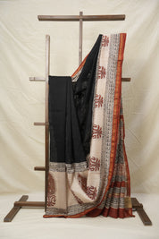 Black Cream HBP Cotton Silk Saree With Chanderi Border - SRBCCSS1390