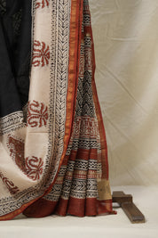 Black Cream HBP Cotton Silk Saree With Chanderi Border - SRBCCSS1390