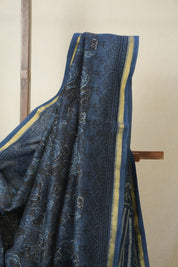 Blue Black HBP Cotton Silk Saree With Chanderi Border - SRBBCSS1590