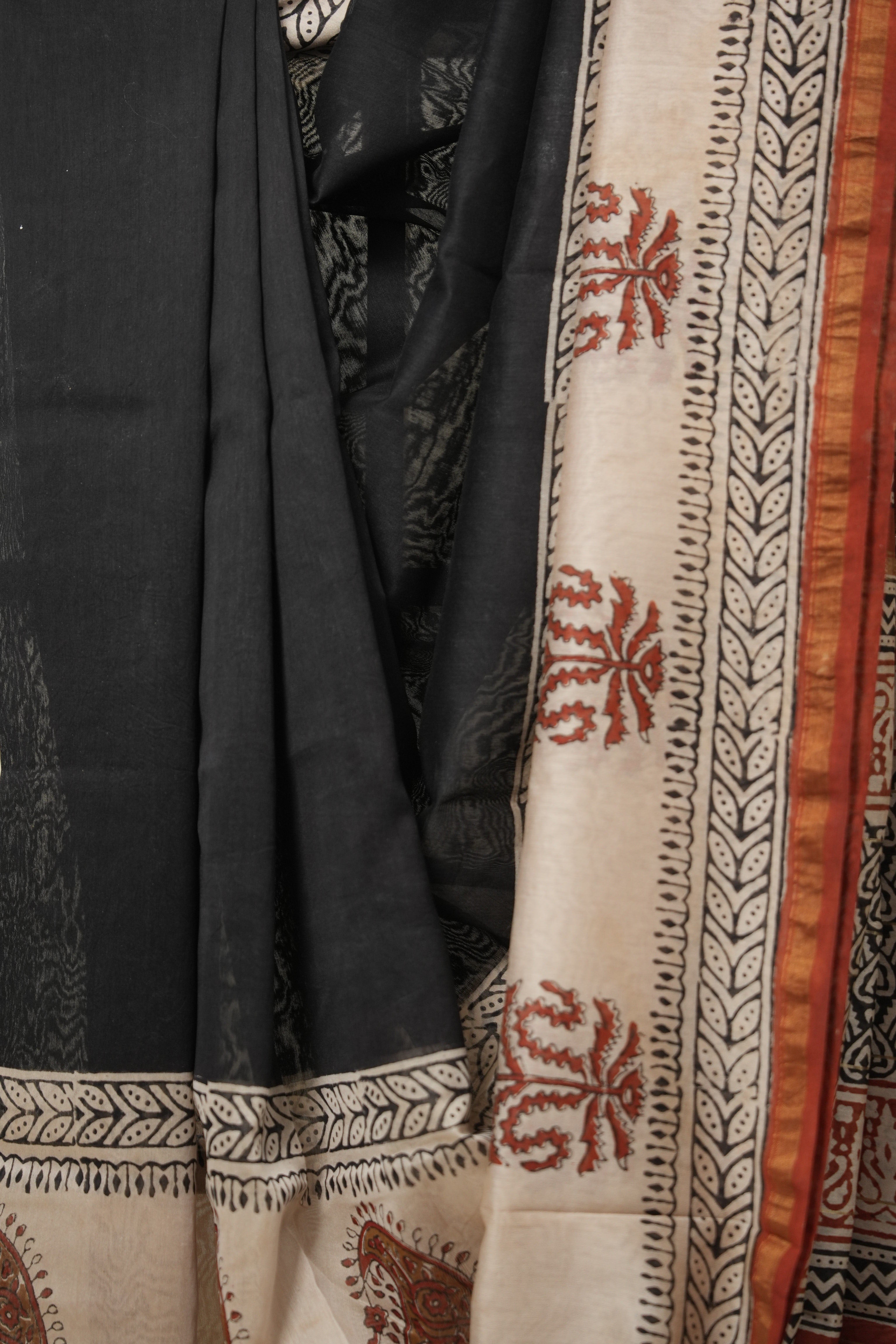 Black Cream HBP Cotton Silk Saree With Chanderi Border - SRBCCSS1390