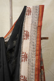 Black Cream HBP Cotton Silk Saree With Chanderi Border - SRBCCSS1390