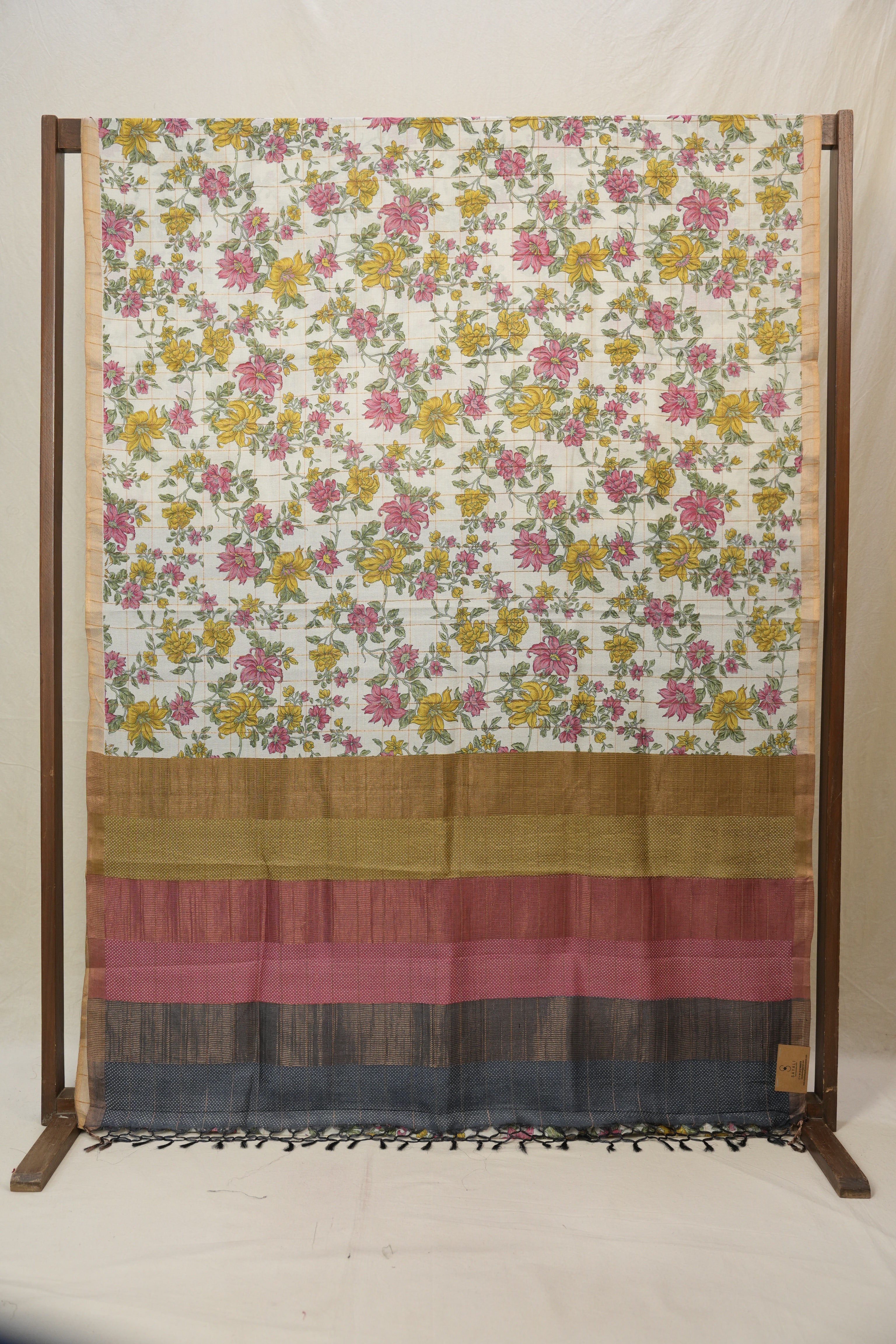Off White Printed Tussar Silk Saree - SRCPTSS033