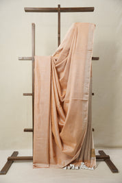 Peach Tissue Linen Saree With Tassels - SRPTLS272