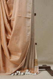 Peach Tissue Linen Saree With Tassels - SRPTLS272