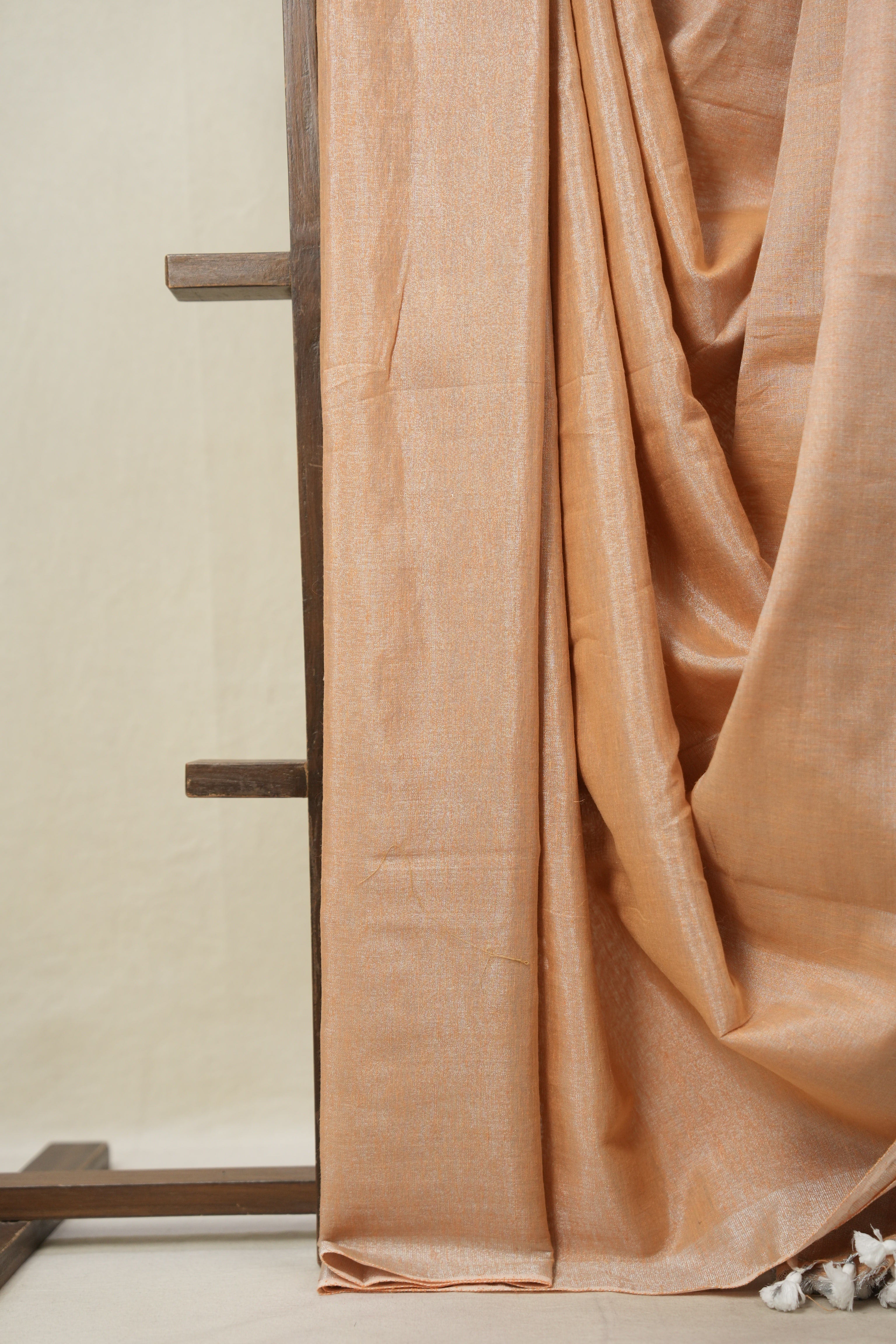 Peach Tissue Linen Saree With Tassels - SRPTLS272