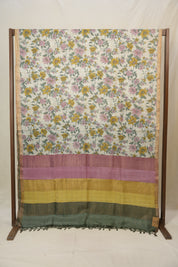 Cream Printed Tussar Silk Saree - SRCPTSS031