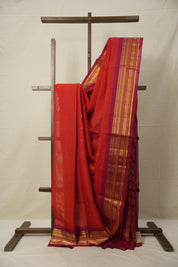 Red Gadwal Cotton Silk Saree - SRRGCSS136