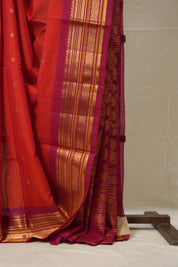 Red Gadwal Cotton Silk Saree - SRRGCSS136