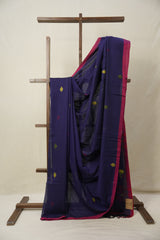 Navy Blue Mul Bengal Cotton Jamdani Saree - SRNBMBCJS187