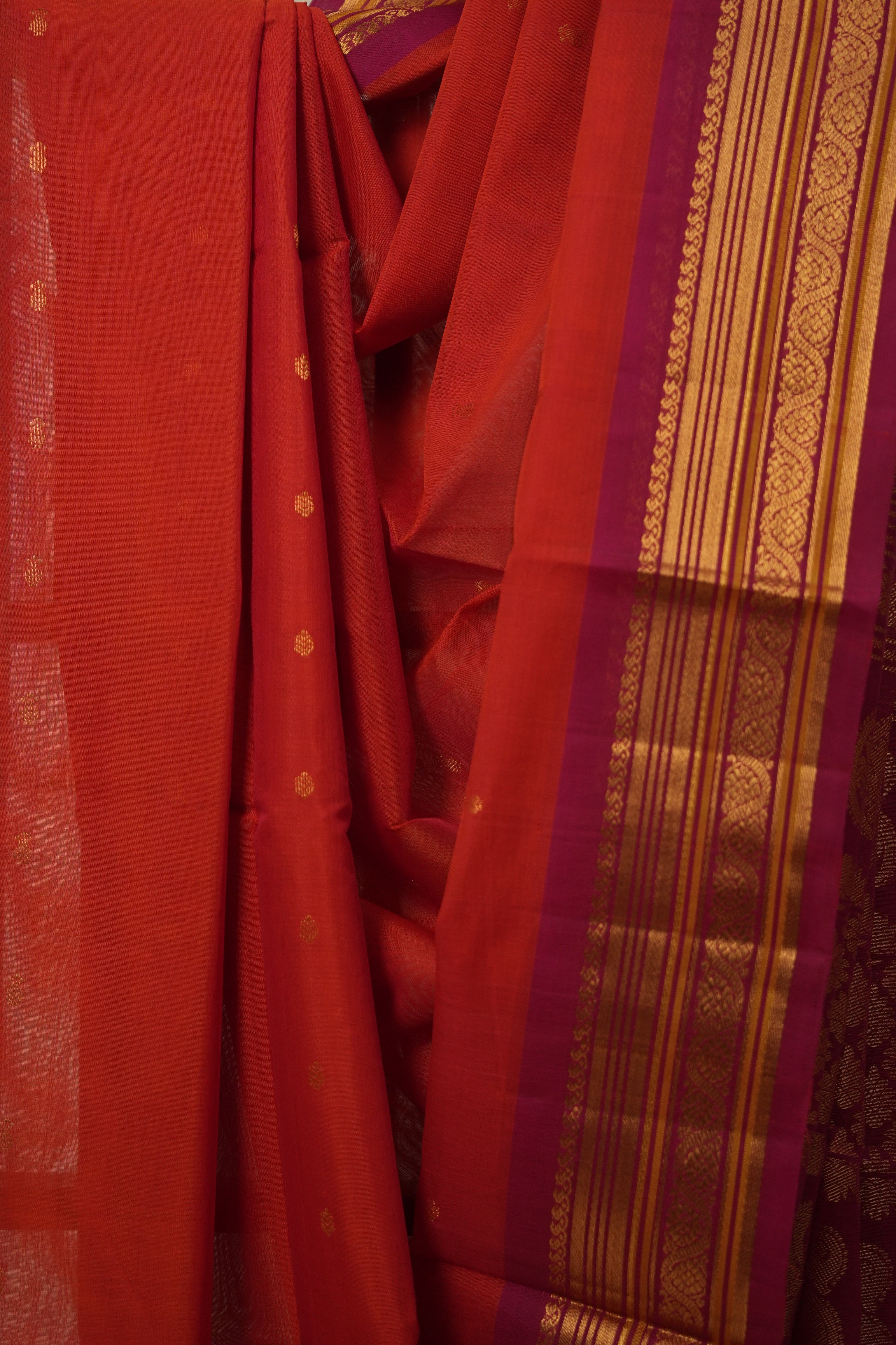 Red Gadwal Cotton Silk Saree - SRRGCSS136