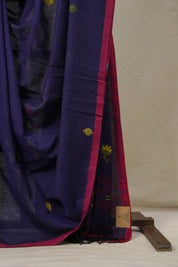 Navy Blue Mul Bengal Cotton Jamdani Saree - SRNBMBCJS187