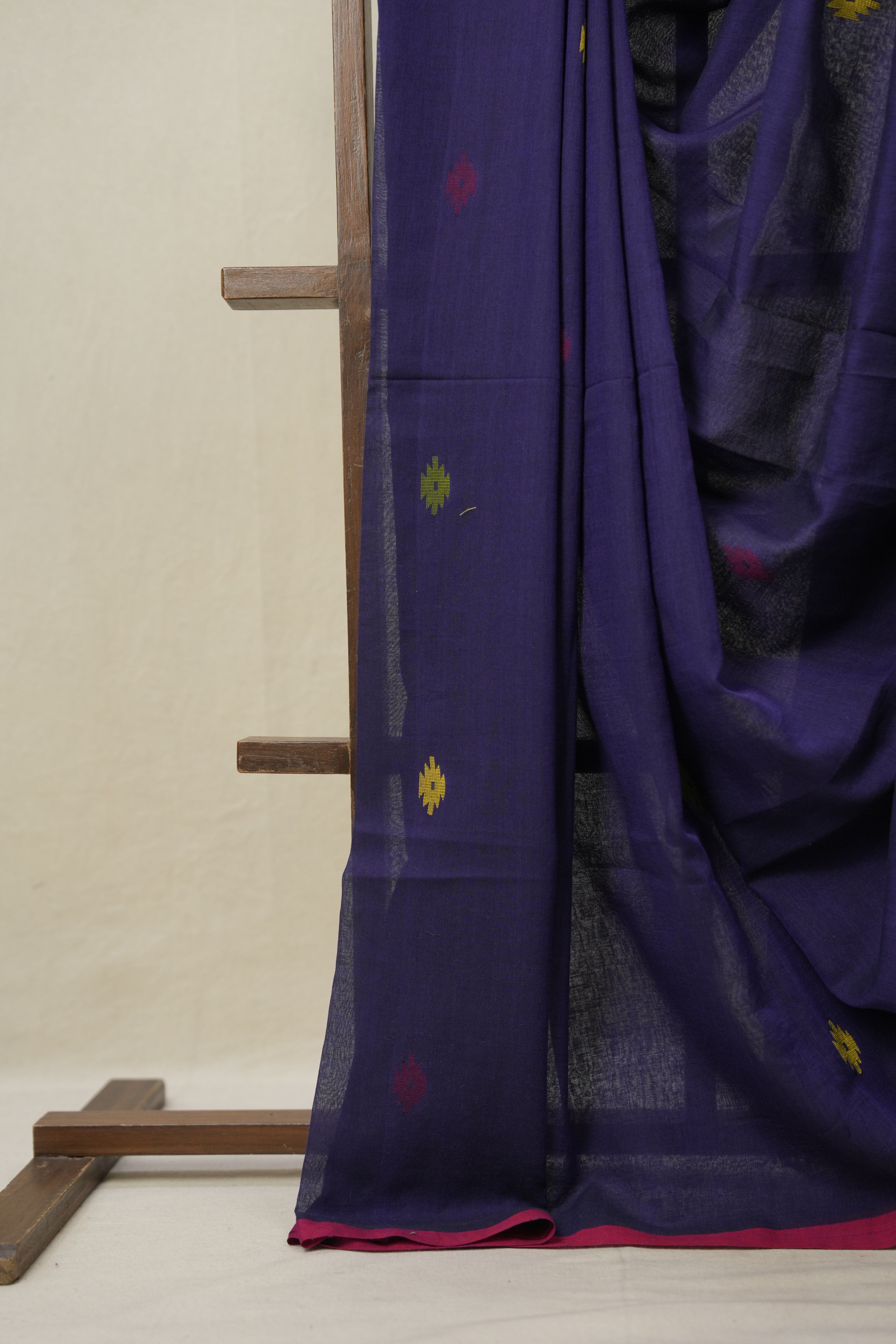 Navy Blue Mul Bengal Cotton Jamdani Saree - SRNBMBCJS187