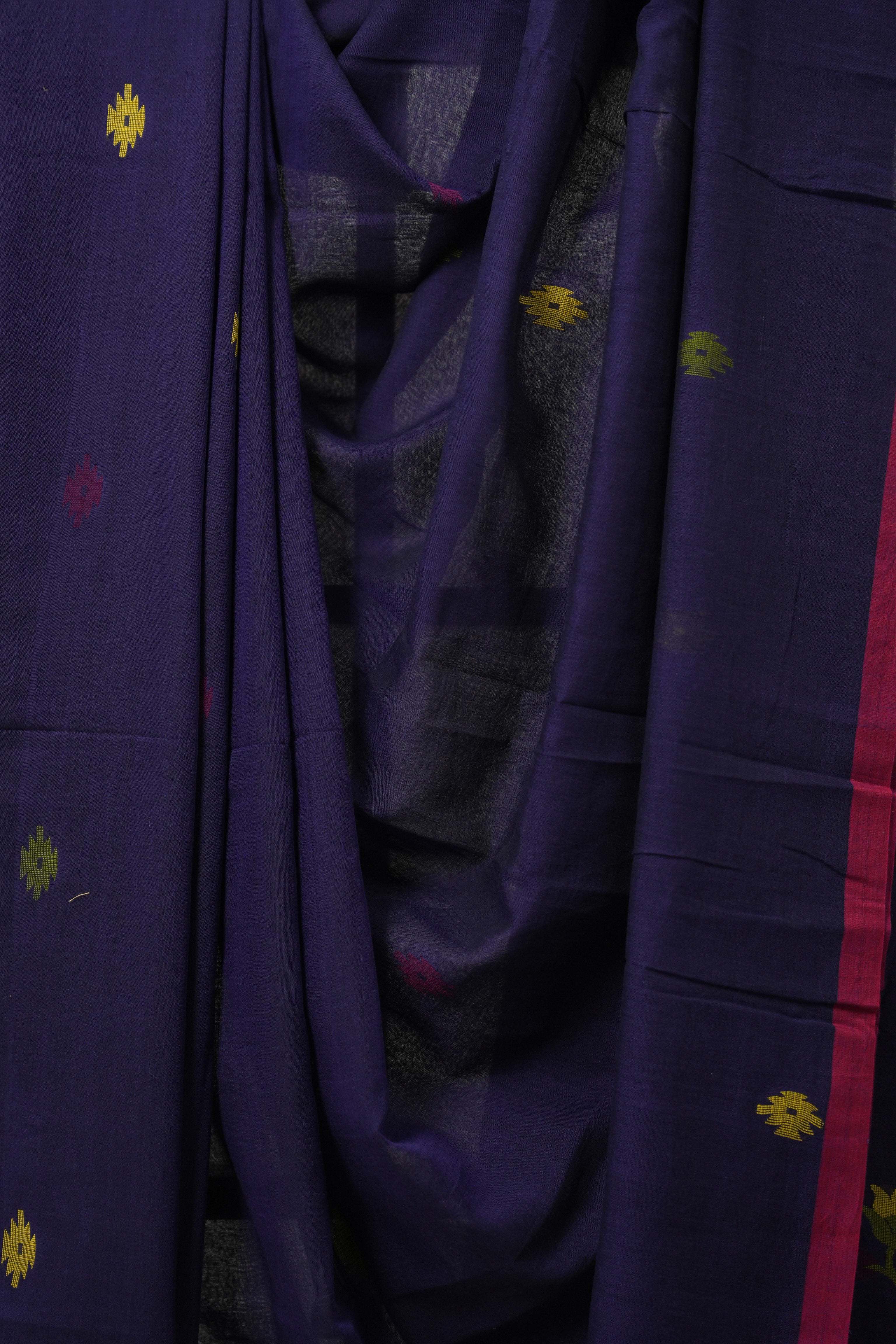 Navy Blue Mul Bengal Cotton Jamdani Saree - SRNBMBCJS187