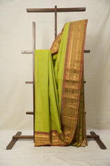 Parrot Green Gadwal Cotton Silk Saree - SRPGGCSS153