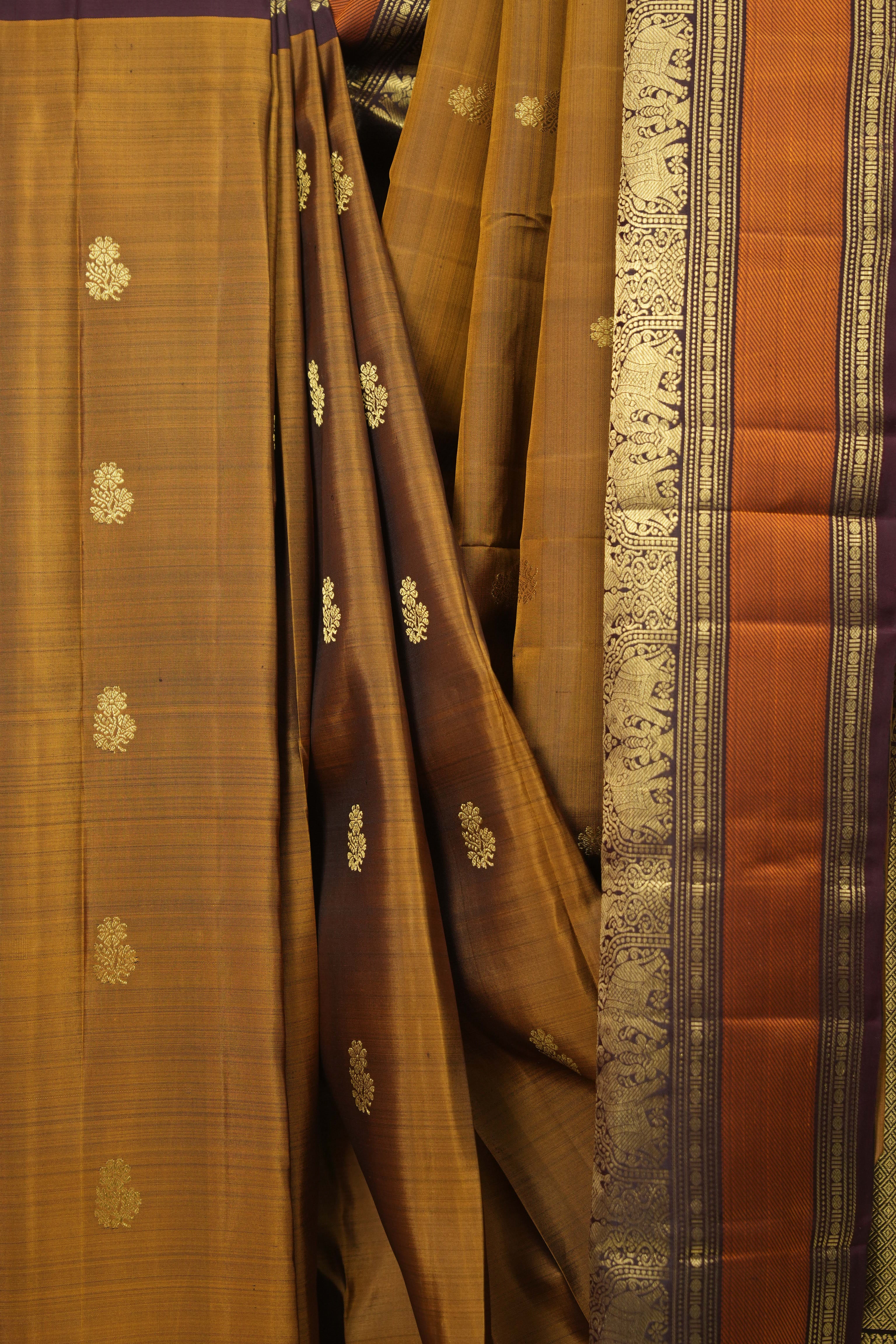 Golden Brown Kanjivaram Silk Saree - SRGBKSS1069