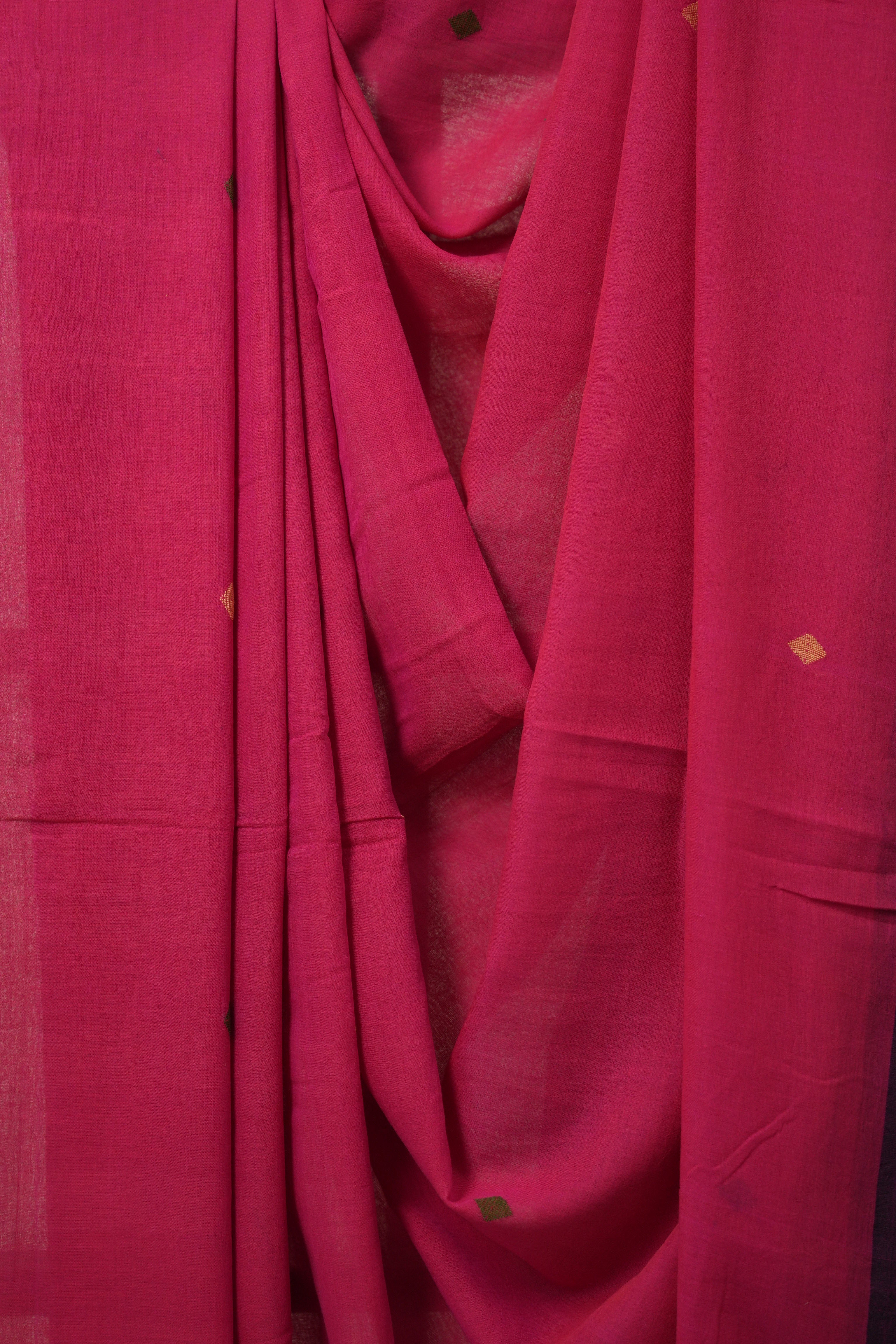 Rani Pink Mul Bengal Cotton Jamdani Saree - SRRPMBCJS189