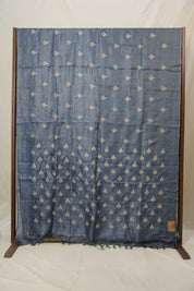 Teal Blue Machine Embroidered Tussar Silk Saree - SRTBMETSS1526