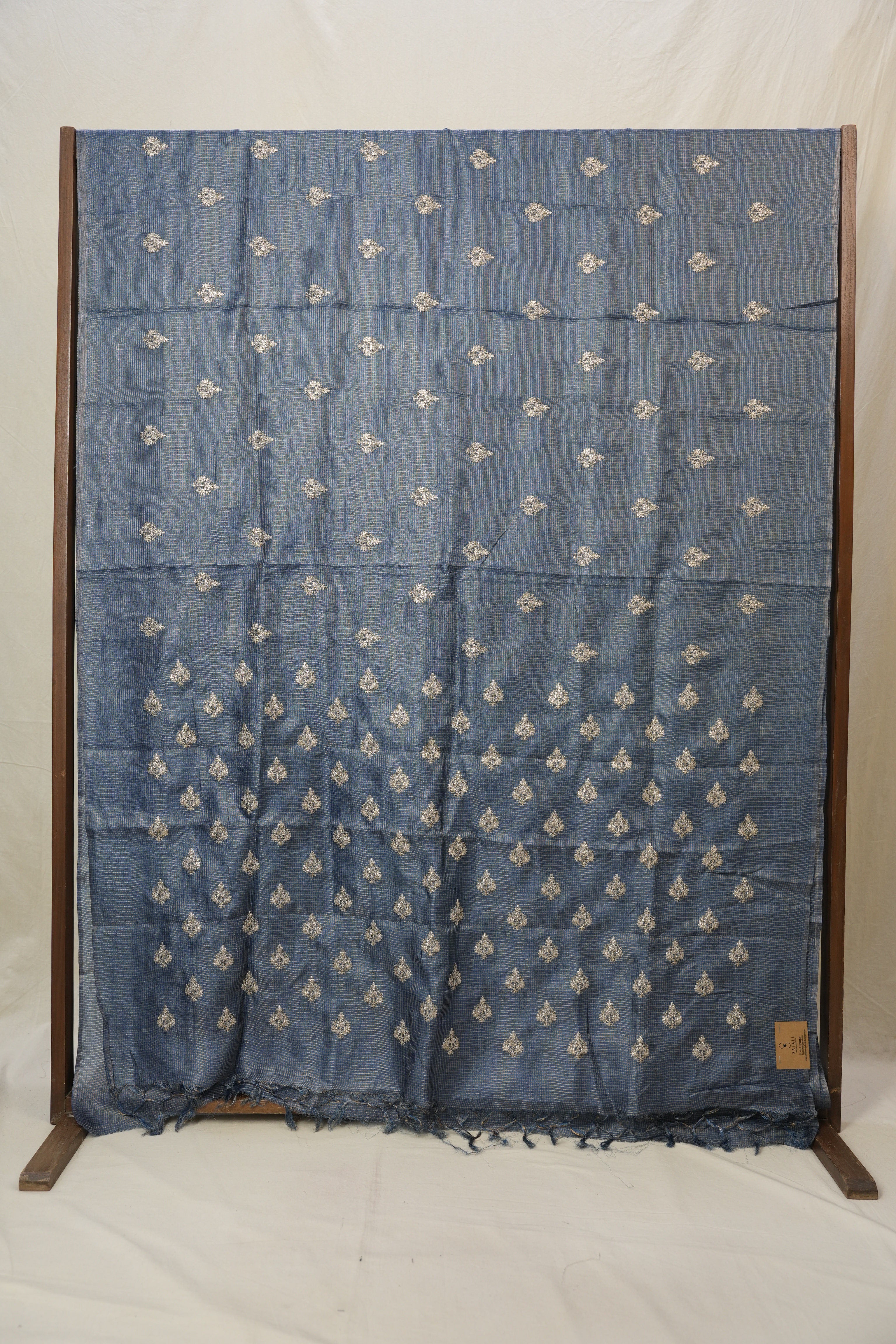 Teal Blue Machine Embroidered Tussar Silk Saree - SRTBMETSS1526