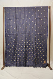Navy Blue Machine Embroidered Tussar Silk Saree - SRNBMETSS1525