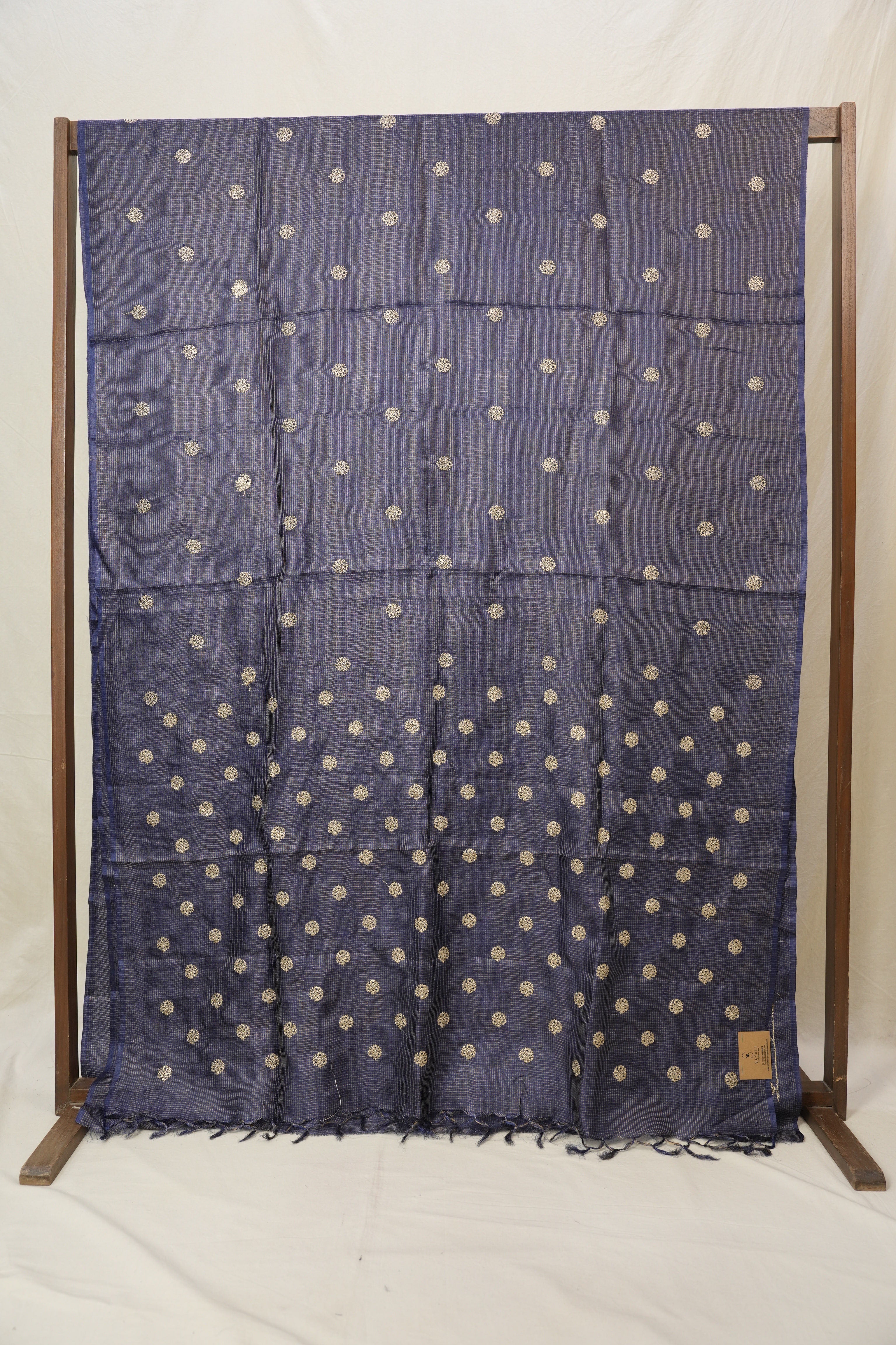 Navy Blue Machine Embroidered Tussar Silk Saree - SRNBMETSS1525