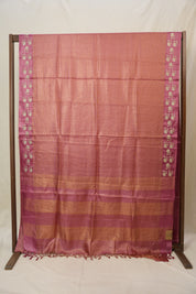 Dusty Pink Machine Embroidered Tussar Silk Saree - SRDPMETSS1524