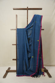 Peacock Blue Mul Bengal Cotton Jamdani Saree - SRPBMBCJS191